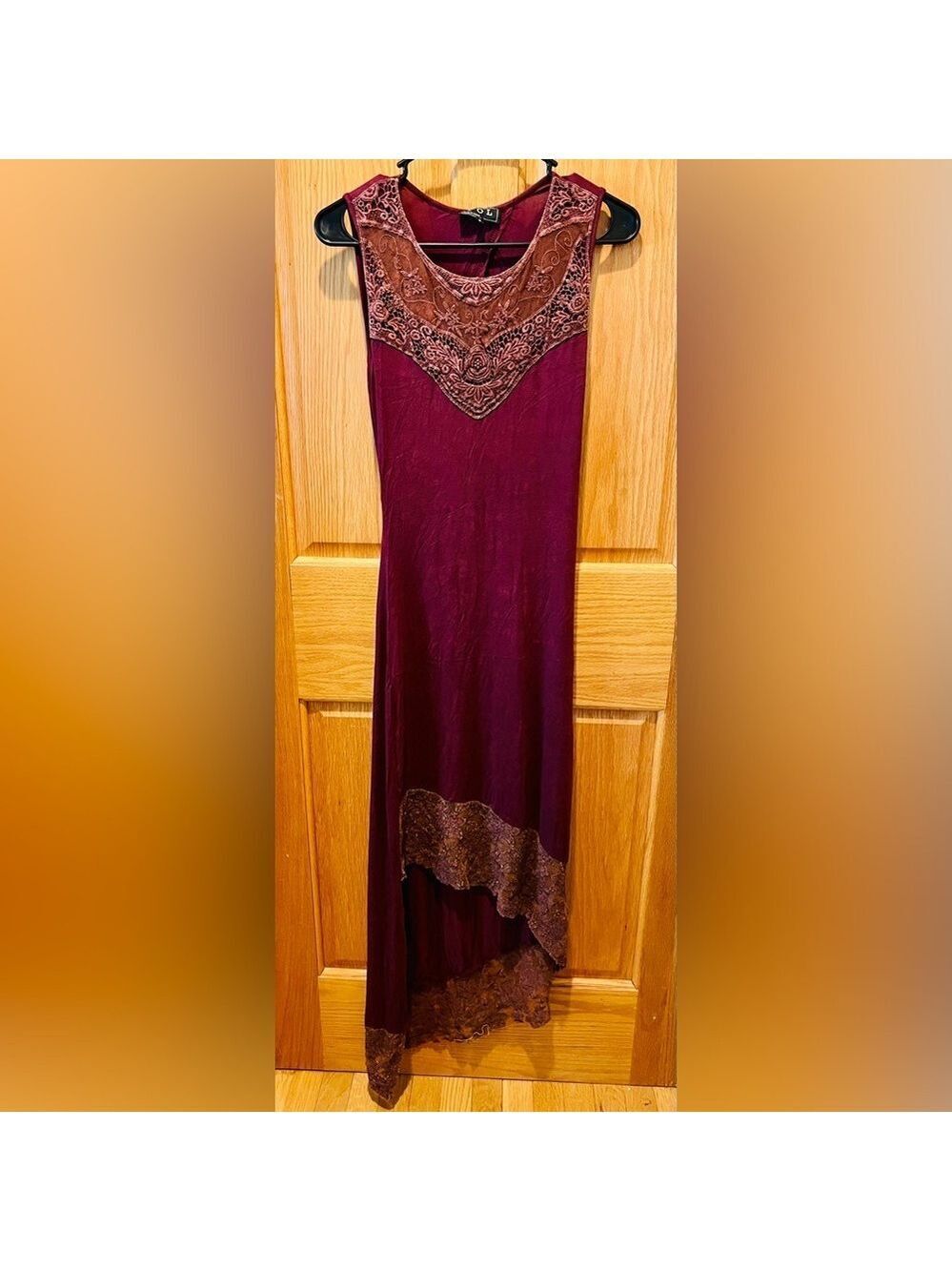 POL Burgundy Asymmetrical Dress with Lace